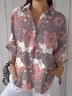 Women's Three Quarter Sleeve Shirt Spring/Fall Purple Floral Printing Shirt Collar Daily Going Out Casual Top