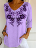 Women's Alzheimer's Disease Floral Print V-Neck T-Shirt