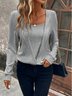 Women's Long Sleeve T-shirt Spring/Fall Army Green Plain Split Joint Crew Neck Daily Going Out Vintage Top