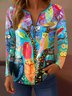 Women's Owl Graphic T-Shirt Elegant Vintage Fashion Long Sleeve V-Neck Regular Top Zipper Print Spring Autumn