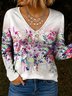 Women's Gradient Color Abstract Pattern T-Shirt Elegant Vintage Long Sleeve V-Neck Regular Fit Top Spring Autumn