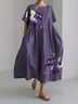 Cotton Crew Neck Casual Dress With No