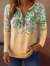 Women's T-shirt Floral Pattern Gradient Elegant Retro Fashion Long Sleeve V-Neck Regular Top Zipper Print Spring Autumn