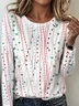 Women's Geometric Pattern T-shirt Elegant Retro Round Neck Long Sleeve Spring and Autumn Top