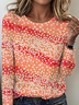 Women's Floral Gradient Pattern T-shirt Elegant Retro Round Neck Long Sleeve Spring and Autumn Top