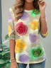 Women's Floral Pattern T-Shirt Elegant Retro Round Neck Long Sleeve Top For Daily Spring And Autumn