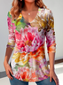 Women's Long Sleeve T-shirt Spring/Fall As Picture Floral Printing Jersey V Neck Daily Going Out Casual Top