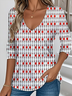 Women's Plaid Pattern T-Shirt Elegant Retro V-Neck Long-Sleeved Top For Daily Spring And Autumn