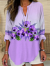 Women's Alzheimer's Floral Print Casual V-Neck Long Sleeve Shirt