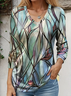 Women's Long Sleeve T-shirt Spring/Fall Green Abstract Printing Jersey V Neck Daily Going Out Casual Top