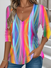 Women's Party Pattern T-Shirt Elegant Retro V-Neck Long-Sleeved Top For Daily Spring And Autumn