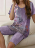 Women's Alzheimer's Disease Floral Print Casual Round Neck Short Sleeve T-shirt Leggings Two-Piece Set