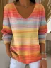 Women's Striped Pattern T-Shirt Retro Elegant Autumn Style Daily Casual Top