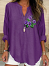 Women's Alzheimer's Floral Print Casual Long Sleeve V-Neck Shirt