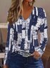 Women's Long Sleeve T-shirt Spring/Fall Purplish blue Abstract Printing Jersey V Neck Daily Going Out Casual Top