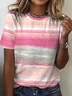 Women's Breast Awareness Pink Striped Casual Crew Neck Short Sleeve T-Shirt