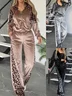 Women's Split Joint Color Block Daily Going Out Two-Piece Set Black Casual Spring/Fall Top With Pants Matching Set