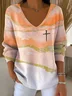 Womens Autumn Art Design Printed Pit Fabric Fabric Long Sleeve T-Shirt