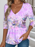 Women's Floral Gradient Pattern Art Design Everyday Long-Sleeved V-Neck T-Shirt Spring And Autumn