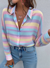 Women's Striped Color Block Pattern Long Sleeve Shirt Fashionable Modern Daily Weekend