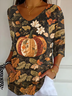 Women's Three Quarter Sleeve T-shirt Spring/Fall As Picture Floral Printing V Neck Daily Going Out Casual Top