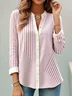 Women's Striped Art Pattern Long Sleeve Stand Collar Shirt Fashionable Modern Everyday Weekend