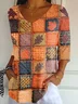 Women's Three Quarter Sleeve T-shirt Spring/Fall Orange Maple Leaf Printing V Neck Daily Going Out Casual Top