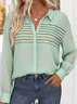 Women's Striped Art Pattern Long Sleeve Stand Collar Shirt Fashionable Modern Everyday Weekend