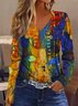 Women's Long Sleeve T-shirt Spring/Fall As Picture Abstract Printing Jersey V Neck Daily Going Out Casual Top