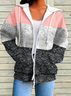 Women's Colorblock Printed Casual Long Sleeve Zipper Hooded Sweatshirt Jacket