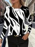 Women's Long Sleeve T-shirt Spring/Fall Black-white Abstract Printing Jersey Crew Neck Daily Going Out Casual Top