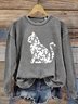 Cat Flower Print Casual Sweatshirt