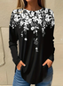 Women's Long Sleeve T-shirt Spring/Fall Black Floral Printing Jersey Crew Neck Daily Going Out Casual Top