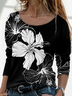 Women's Long Sleeve T-shirt Spring/Fall Black Floral Printing Jersey Crew Neck Daily Going Out Casual Top