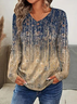 Women's Long Sleeve T-shirt Spring/Fall Khaki Abstract Printing Jersey V Neck Daily Going Out Casual Top