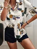 Women's Short Sleeve Shirt Summer Apricot Abstract Printing Shirt Collar Daily Going Out Casual Top