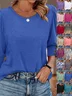 Women's Long Sleeve T-shirt Spring/Fall Blue Geometric Printing Cotton V Neck Daily Going Out Vintage Top