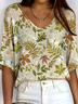 Women's Ribbed T-Shirt Casual Comfort 3/4 Sleeves Regular Top