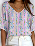 Women's Ribbed T-Shirt Casual Comfort 3/4 Sleeves Regular Top