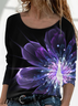 Women's Long Sleeve T-shirt Spring/Fall Black Abstract Printing Jersey Crew Neck Daily Going Out Casual Top