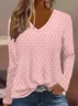 Women's Long Sleeve T-shirt Spring/Fall Pink Polka Dots Printing Jersey V Neck Daily Going Out Casual Top