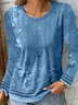 Women's Long Sleeve T-shirt Spring/Fall Blue Floral Printing Jersey Crew Neck Daily Going Out Casual Top