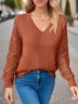 Basic Wool Hollow Knit Pullover Long Sleeve Crochet Jacquard Loose V-neck Bottoming Sweater