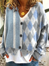 Women's Striped Geometric Print Casual V-Neck Button Long Sleeve Cardigan