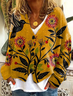 Women's Floral Print Casual V-Neck Button Long Sleeve Cardigan