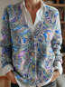 Women's Paisley Pattern V-Neck Cardigan Casual Comfort Regular Sweatshirt Jacket