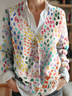 Colorful Polka Point Art Print Buttoned V-neck Cardigan Sweater