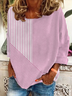 Women's Long Sleeve T-shirt Spring/Fall Pink Striped Printing Crew Neck Holiday Going Out Casual Top