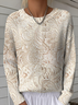 Women's Lace Pattern Crew Neck Sweater Casual Comfort Regular Pullover Sweatshirt