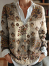 Women's Floral Pattern V-Neck Cardigan Casual Comfort Regular Sweater Jacket